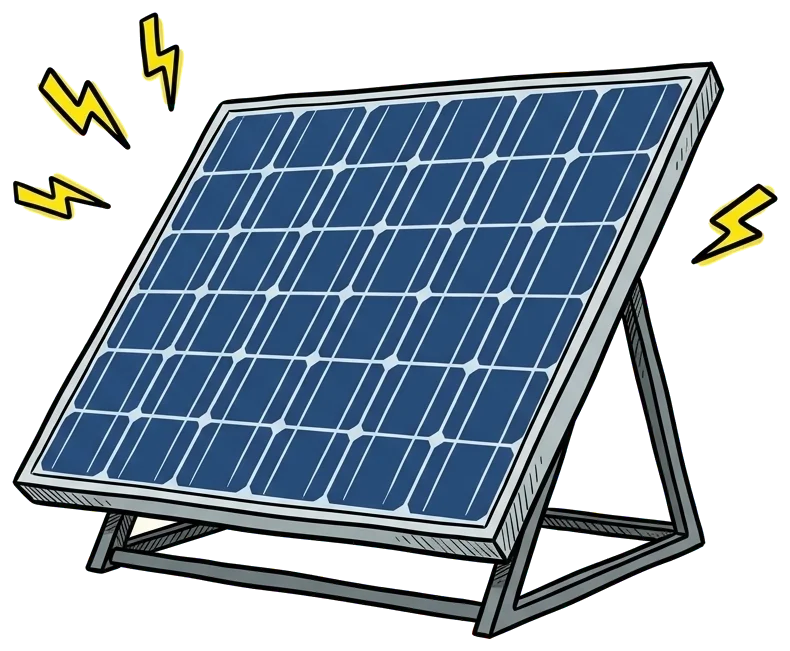 Hand-drawn illustration of a blue solar panel.